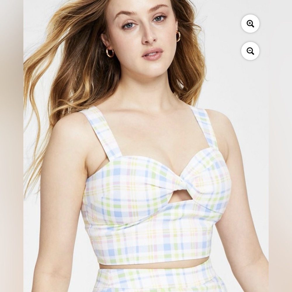 Bar III Pastel Plaid Bustier Crop Top Size 8 NWOT Cottagecore Coquette